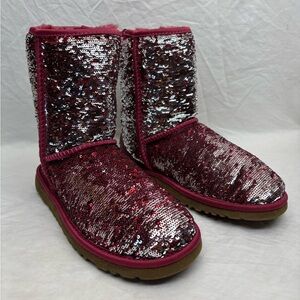 UGG Sequin Mid-Calf Boots in Fuchsia and Silver wos size 6